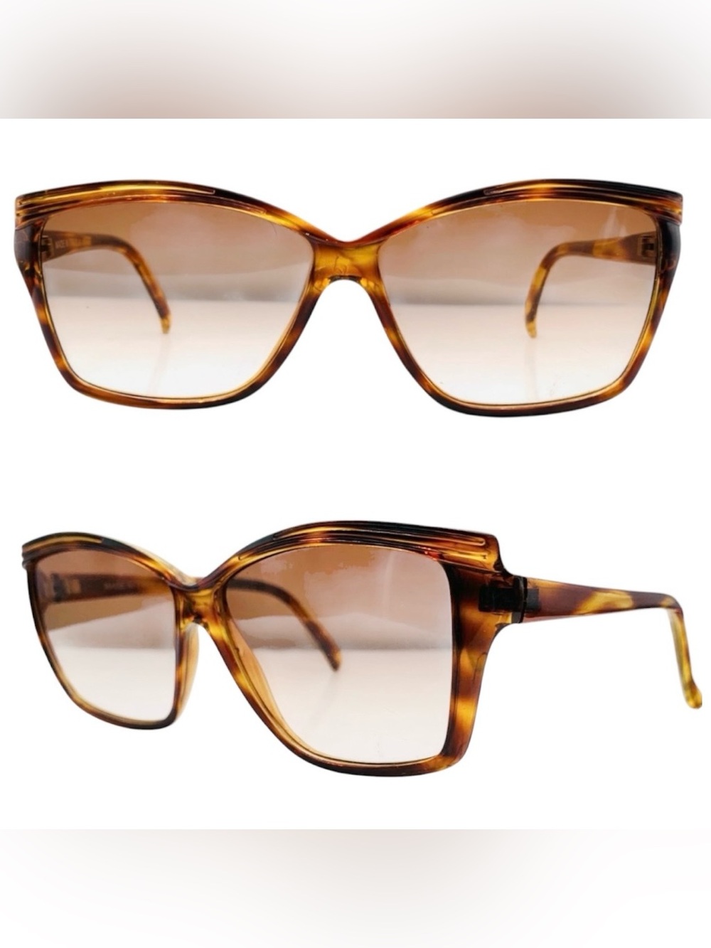 1970’s Sunglasses in Tortoiseshell, Angular w Slight Cateye, Made in Italy